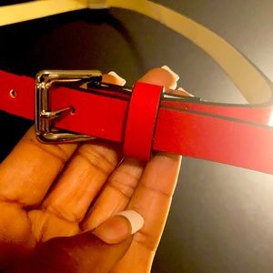S/M red faux leather belt.